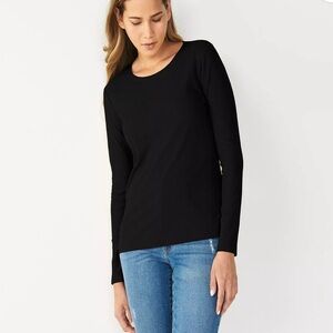 Nine West women’s black ribbed Soft-Spun Long Sleeve Crewneck shirt top size XS